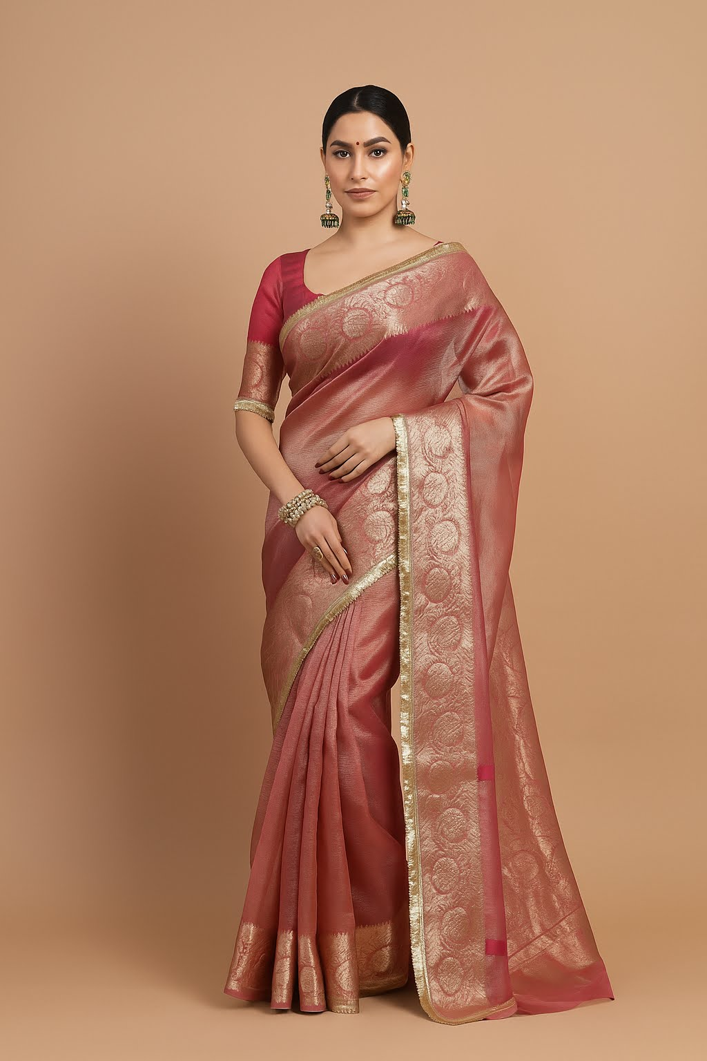 SEVAK SAREES Silk Tissue Saree (Pink)