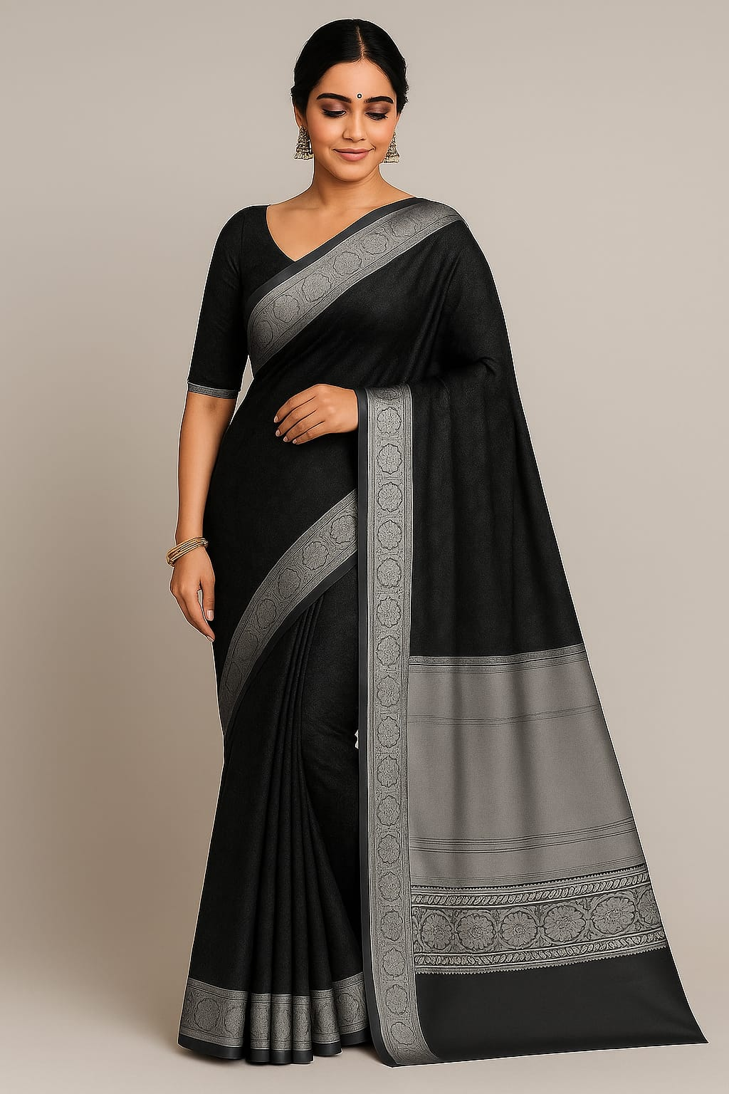 Clash Border Cotton Silk Saree (BLACK}