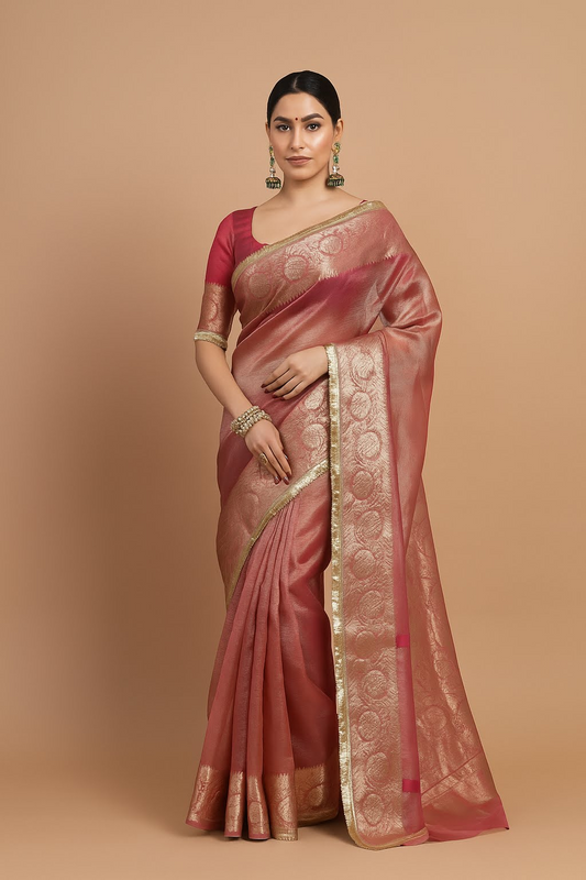 SEVAK SAREES Silk Tissue Saree (Pink)