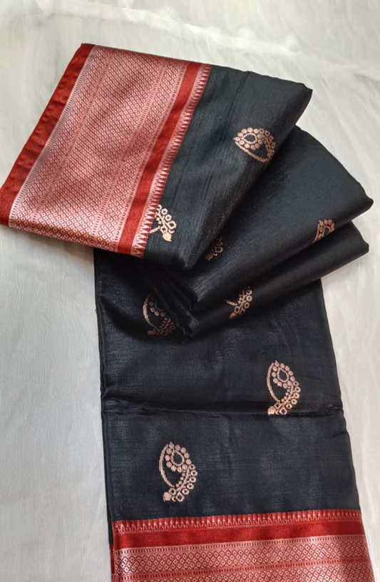 Geometric Print Paithani Silk Blend Saree  (Black)