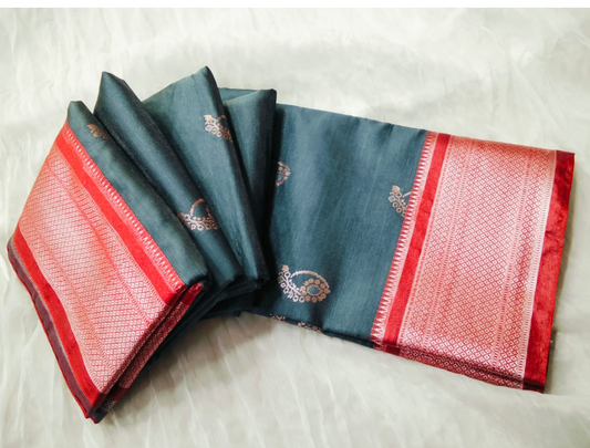 Geometric Print Paithani Silk Blend Saree  (Grey)