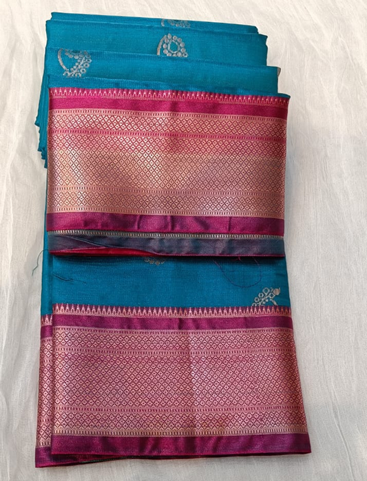 Geometric Print Paithani Silk Blend Saree  (Blue)