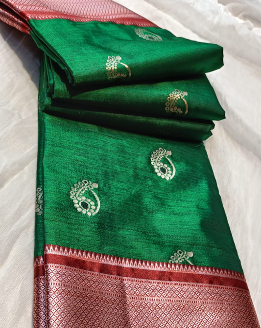 Geometric Print Paithani Silk Blend Saree  (Green)