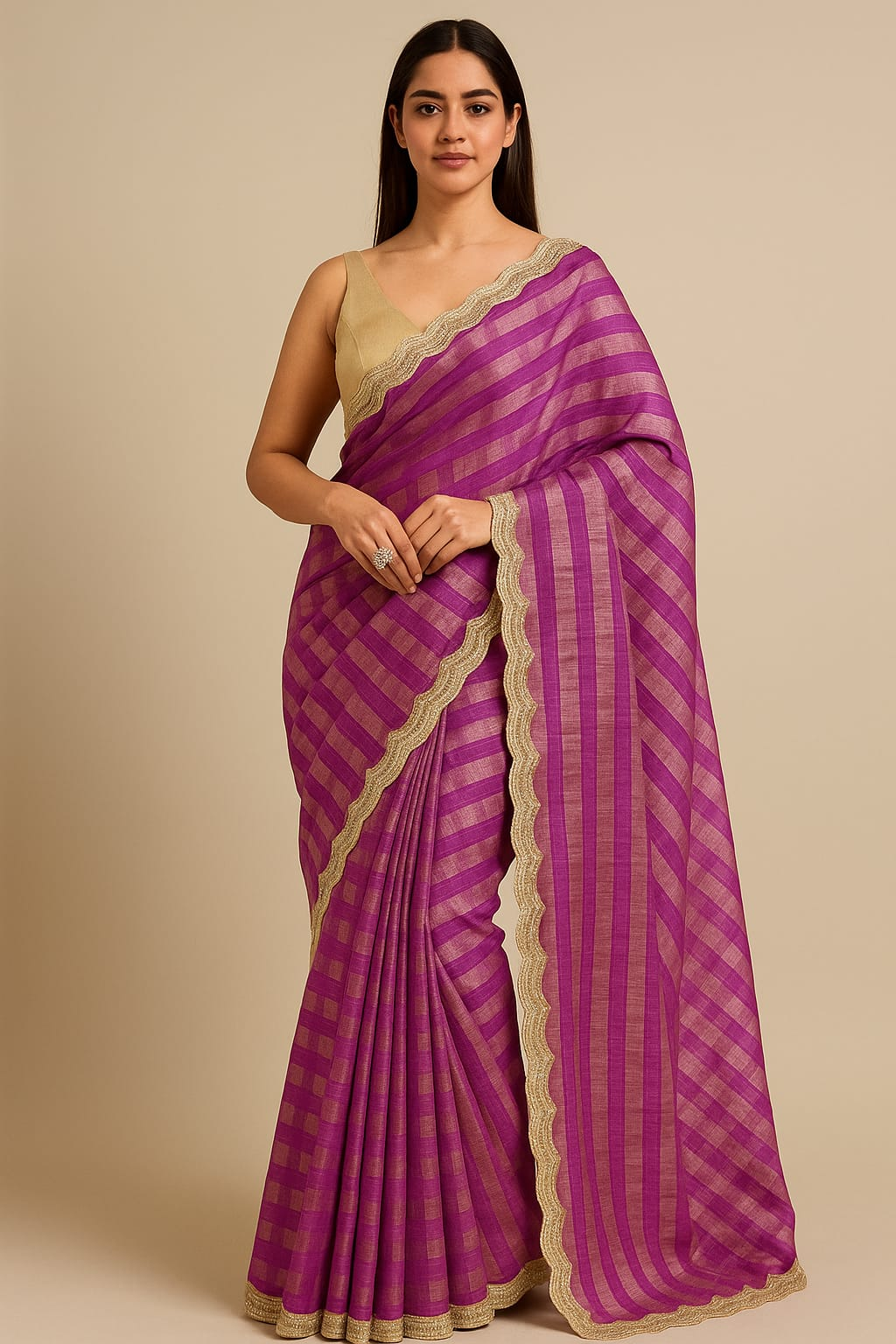 Striped Bollywood Tussar Silk Saree (Purple)