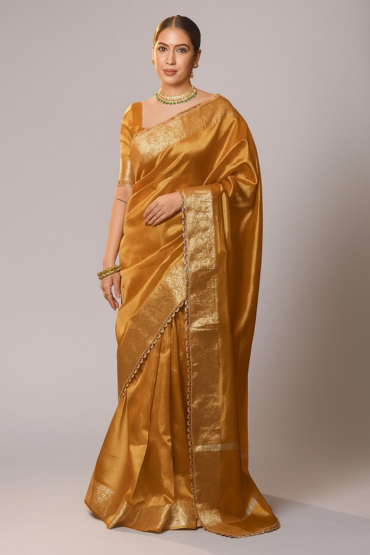 SEVAK SAREES Silk Tissue Saree (Copper)