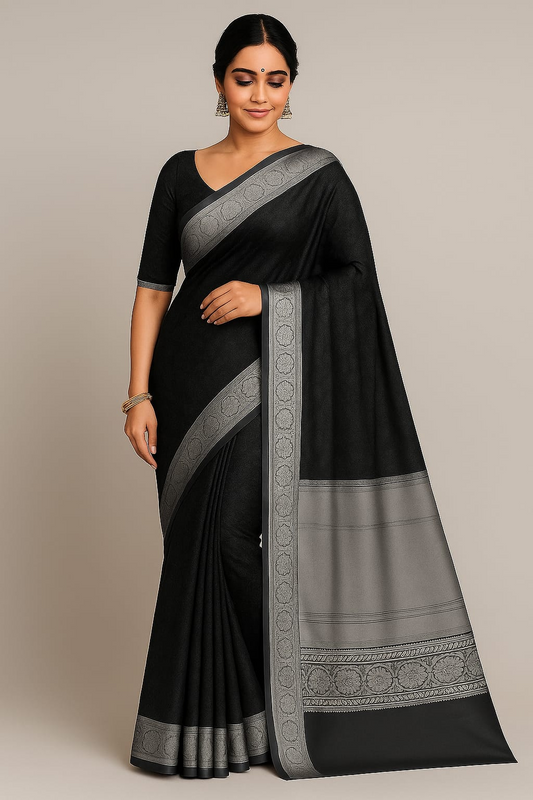 Clash Border Cotton Silk Saree (BLACK}