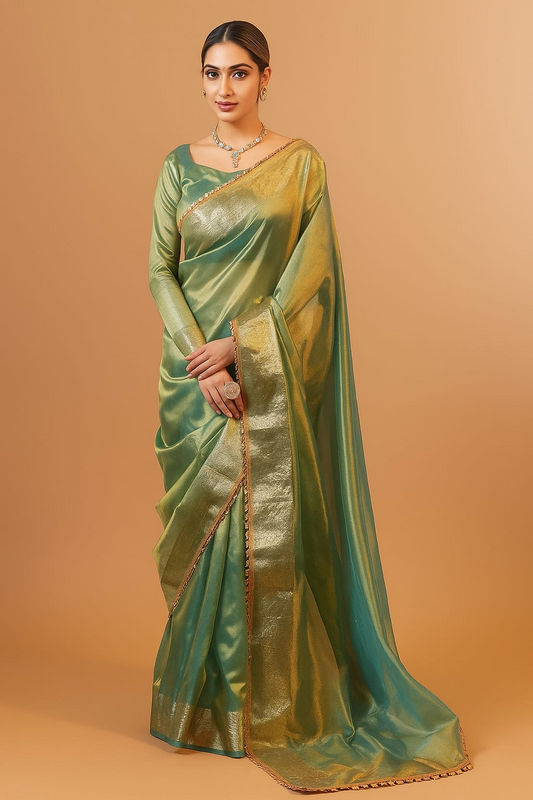 SEVAK SAREES Silk Tissue Saree (Green)