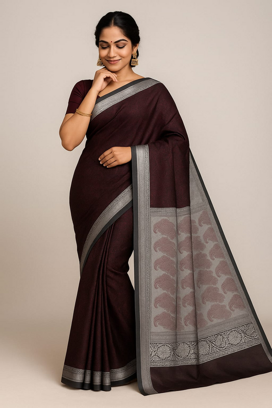 Clash Border Cotton Silk Saree (Brown)