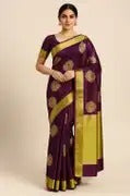 Floral Print Banarasi Cotton Blend Saree  (Maroon)