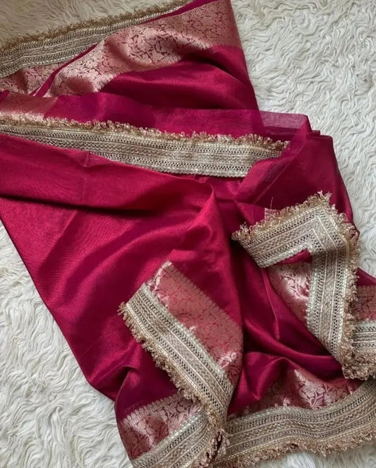 Self Design Banarasi Tissue Saree  (Pink)