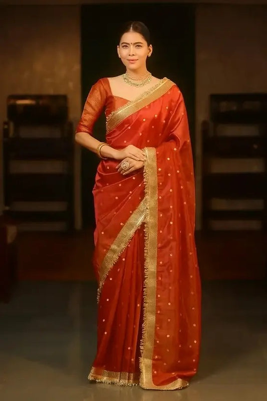 Self Design Banarasi Tissue Saree  (Red)