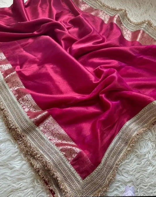 Solid/Plain, Embroidered Banarasi Tissue Saree  (Pink)