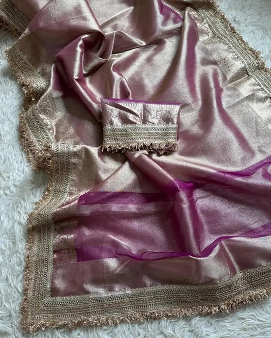 Solid/Plain, Embroidered Banarasi Tissue Saree  (Purple)