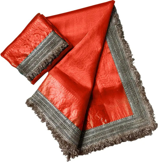 Solid/Plain, Embroidered Banarasi Tissue Saree  (Orange)