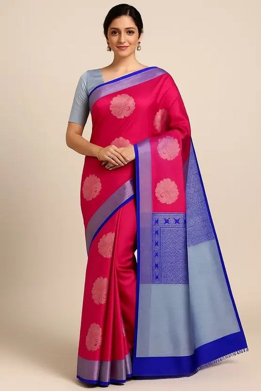 Floral Print Banarasi Cotton Blend Saree  (Multicolor)