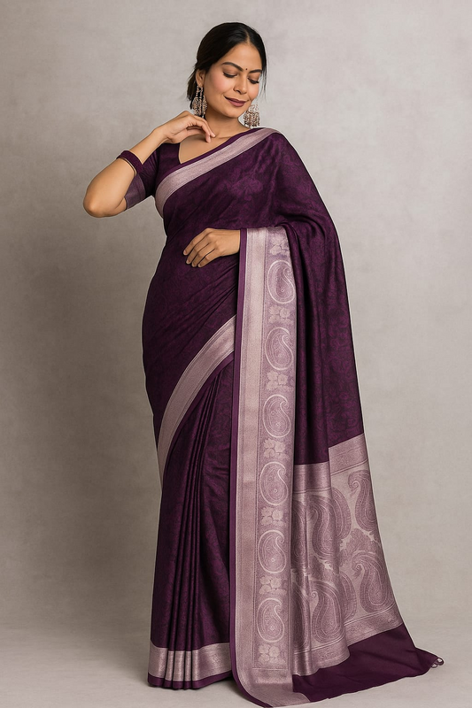 Clash Border Cotton Silk Saree (Purple)