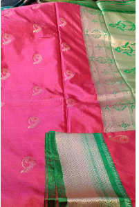 Geometric Print Paithani Silk Blend Saree  (Pink)